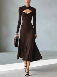 Full Size Mock Neck Cut-Out Long Sleeve Midi Dress Plus Size 101001217973891 41 Jerry's Apparel 