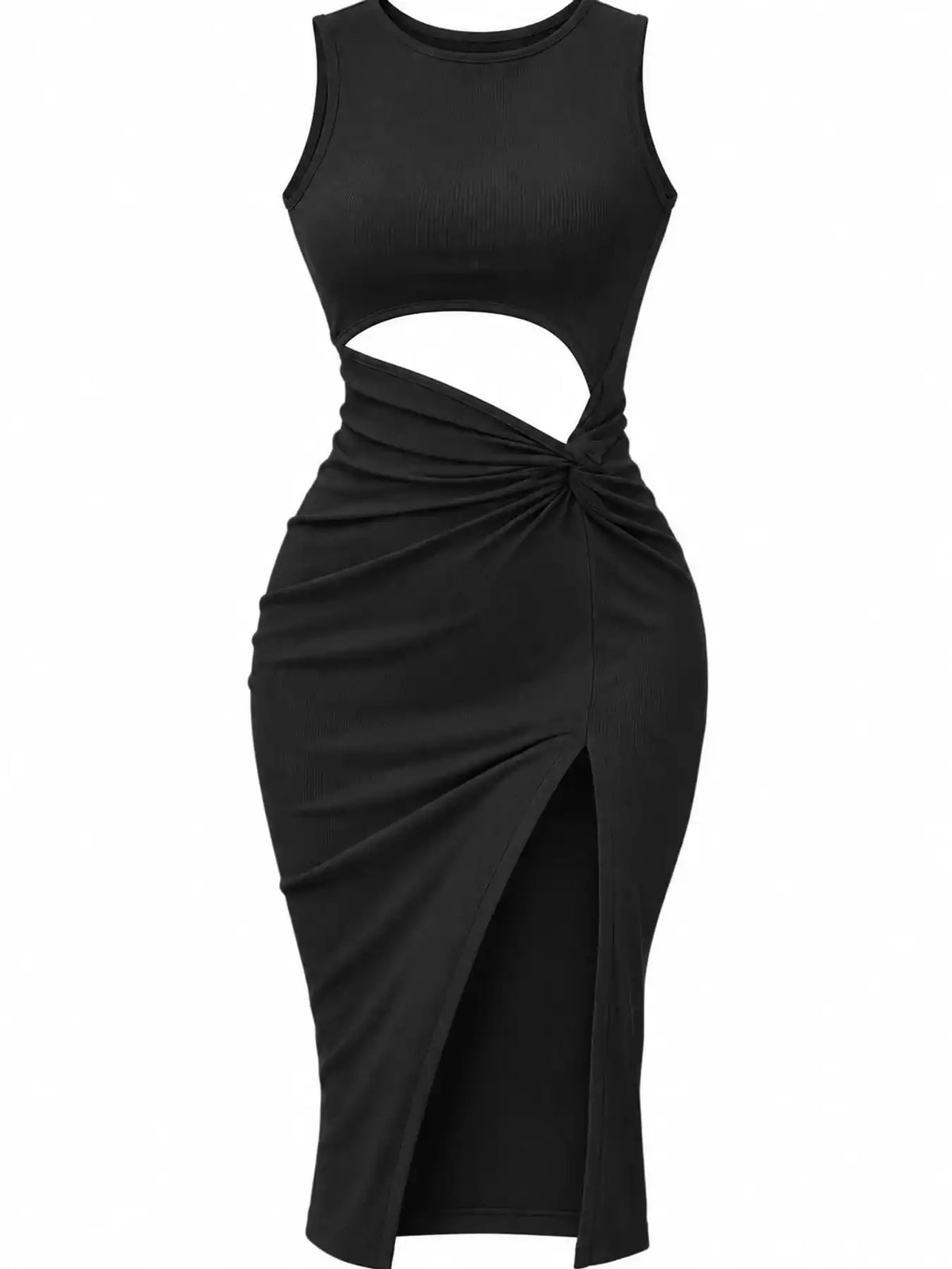 Sleeveless Cut-Out Ruched High-Slit Bodycon Dress 101001792800742 33 Gifts for Her Jerry's Apparel 