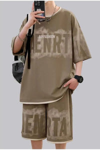 Men's Plus Size Letter Round Neck Tee and Shorts Set 100400294223129 56 Gifts for Him Jerry's Apparel 