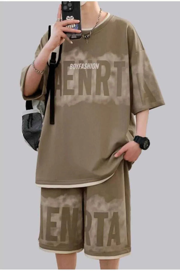 Men's Plus Size Letter Round Neck Tee and Shorts Set 100400294223129 56 Gifts for Him Jerry's Apparel 
