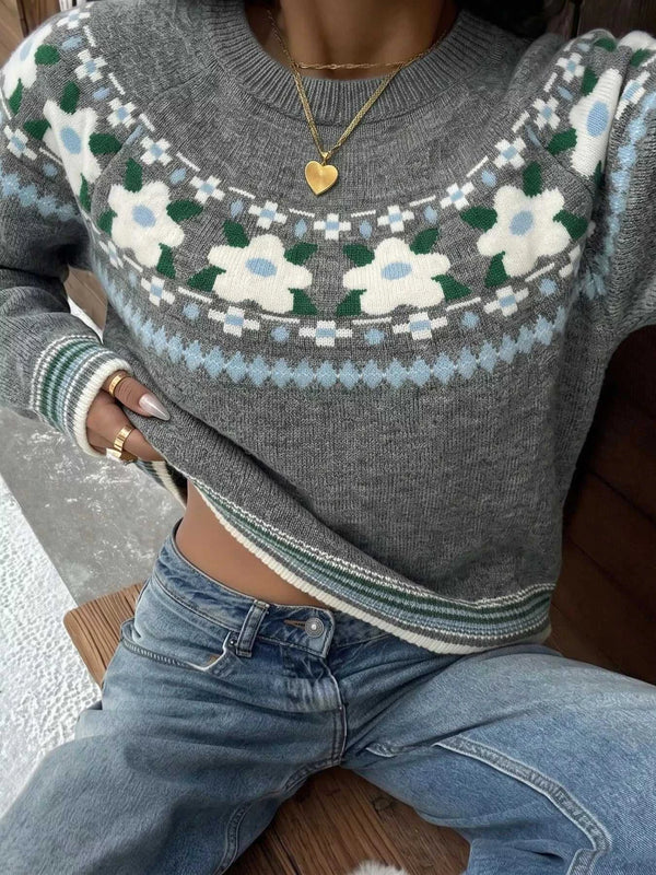 Floral Pattern Round Neck Sweater 101002830074634 54 Gifts for Her Jerry's Apparel 