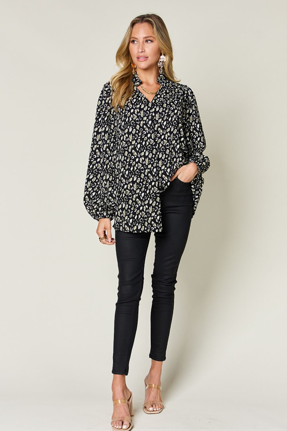 Full Size Leopard Long Sleeve Blouse