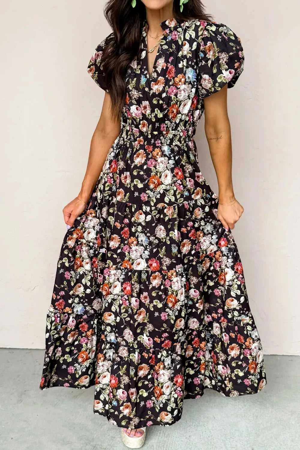 Floral Print Smocked Waist Maxi Dress 100100885551722 78 Affordable Fashion Under $100 Jerry's Apparel 