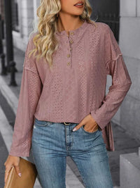 Perfee Eyelet Round Neck Long Sleeve Top 100100546611100 37 Affordable Fashion Under $100 Jerry's Apparel 