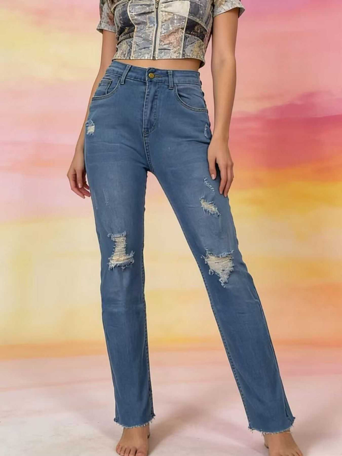 High-Waisted Distressed Jeans 100100550939009 40 Affordable Fashion Under $100 Jerry's Apparel 