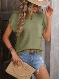 Mandy Pocketed Round Neck Cap Sleeve Sweater 100100381005252 32 Affordable Fashion Under $100 Jerry's Apparel 