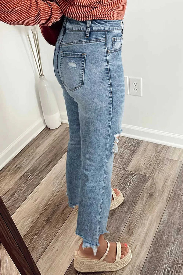 Raw Hem Ripped Open Knee Fit Flare Jeans 100100088530918 75 Seasonal Fashion Collections Jerry's Apparel 