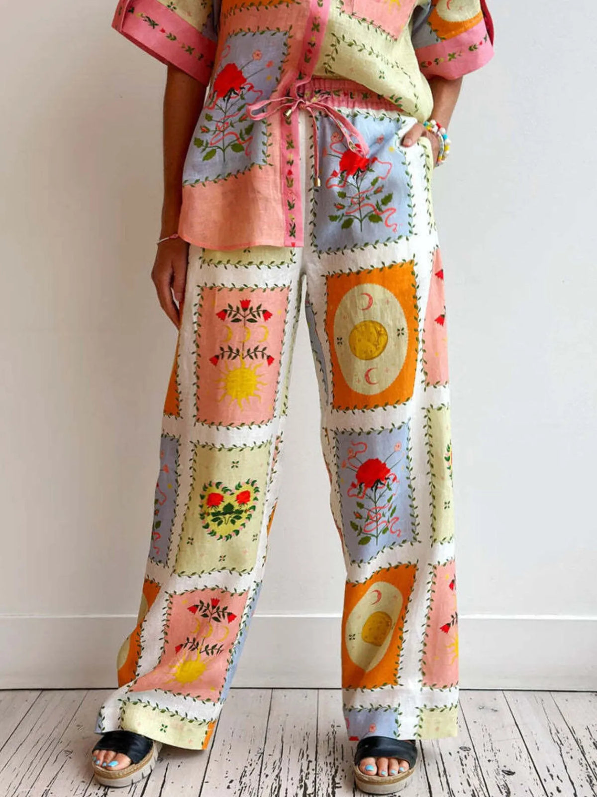 Printed Button Up Shirt and Pants Set