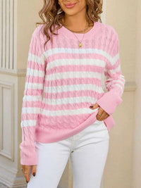 Striped Cable Knit Round Neck Sweater 100100499943508 42 Affordable Fashion Under $100 Jerry's Apparel 