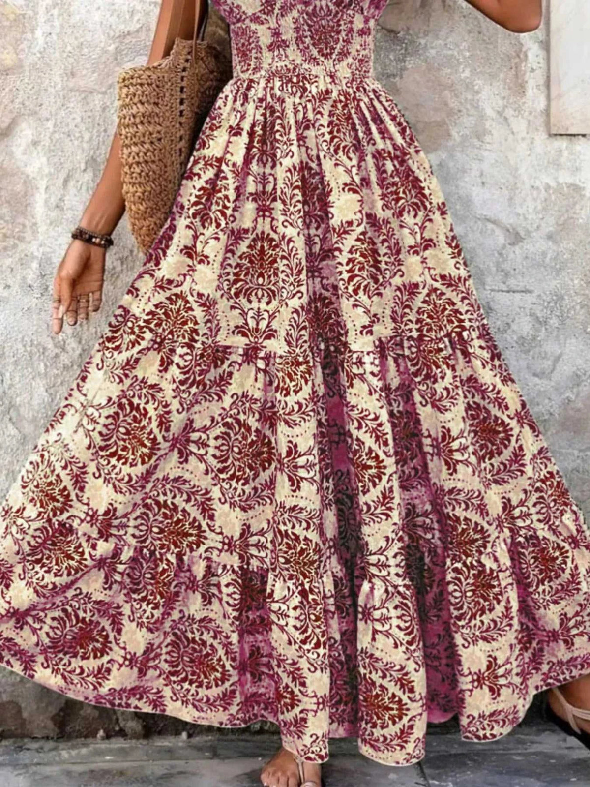 Full Size Printed V-Neck Tiered Maxi Dress Plus Size 100100096069770 30 Affordable Fashion Under $100 Jerry's Apparel 