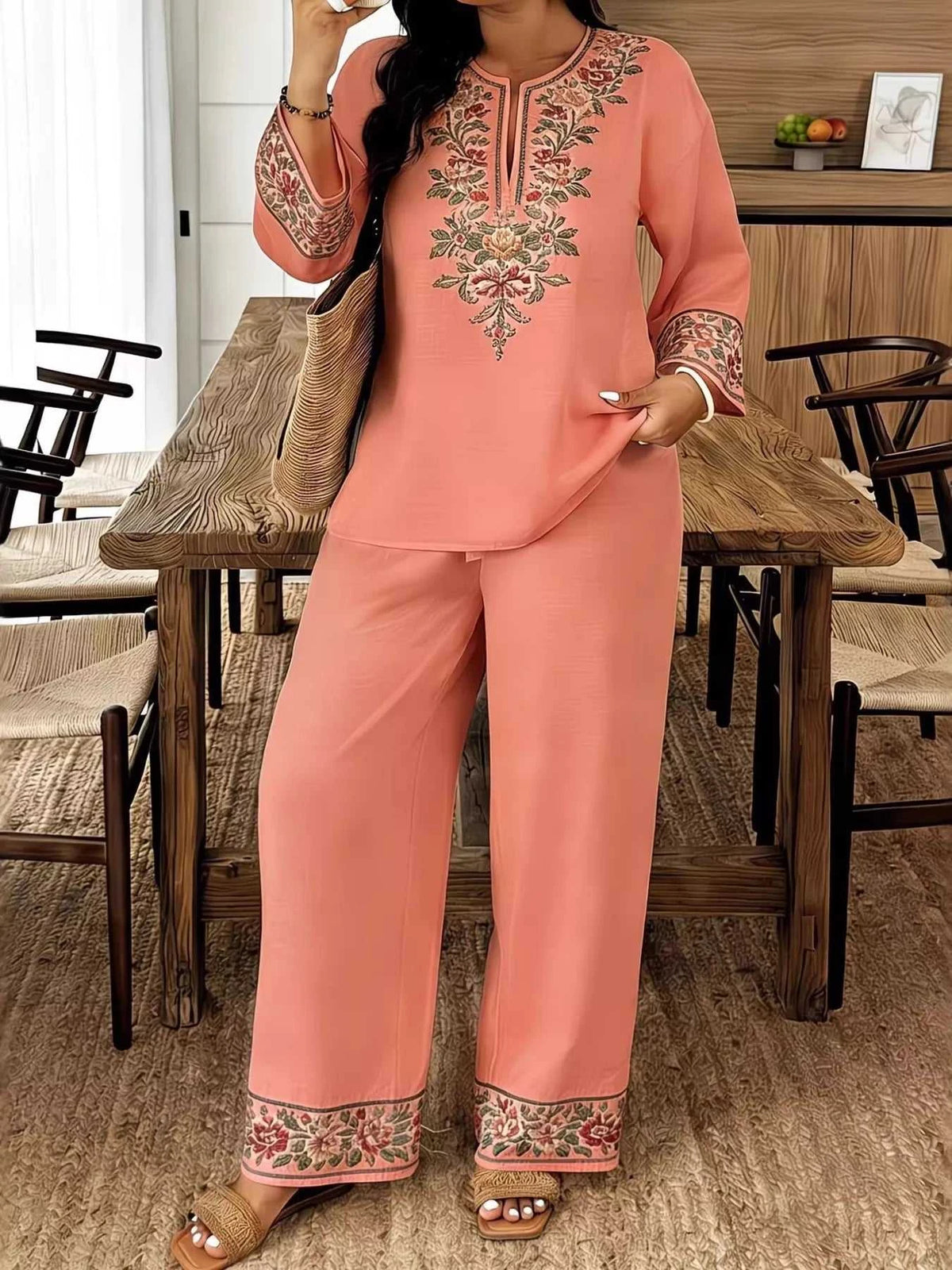 Full Size Embroidered Long Sleeve Top and Pants Set Plus Size 100100791537972 45 Affordable Fashion Under $100 Jerry's Apparel 