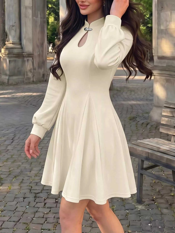 Keyhole Neckline Long Sleeve A-Line Mini Dress 101001180423044 49 Affordable Fashion Under $100 Jerry's Apparel 