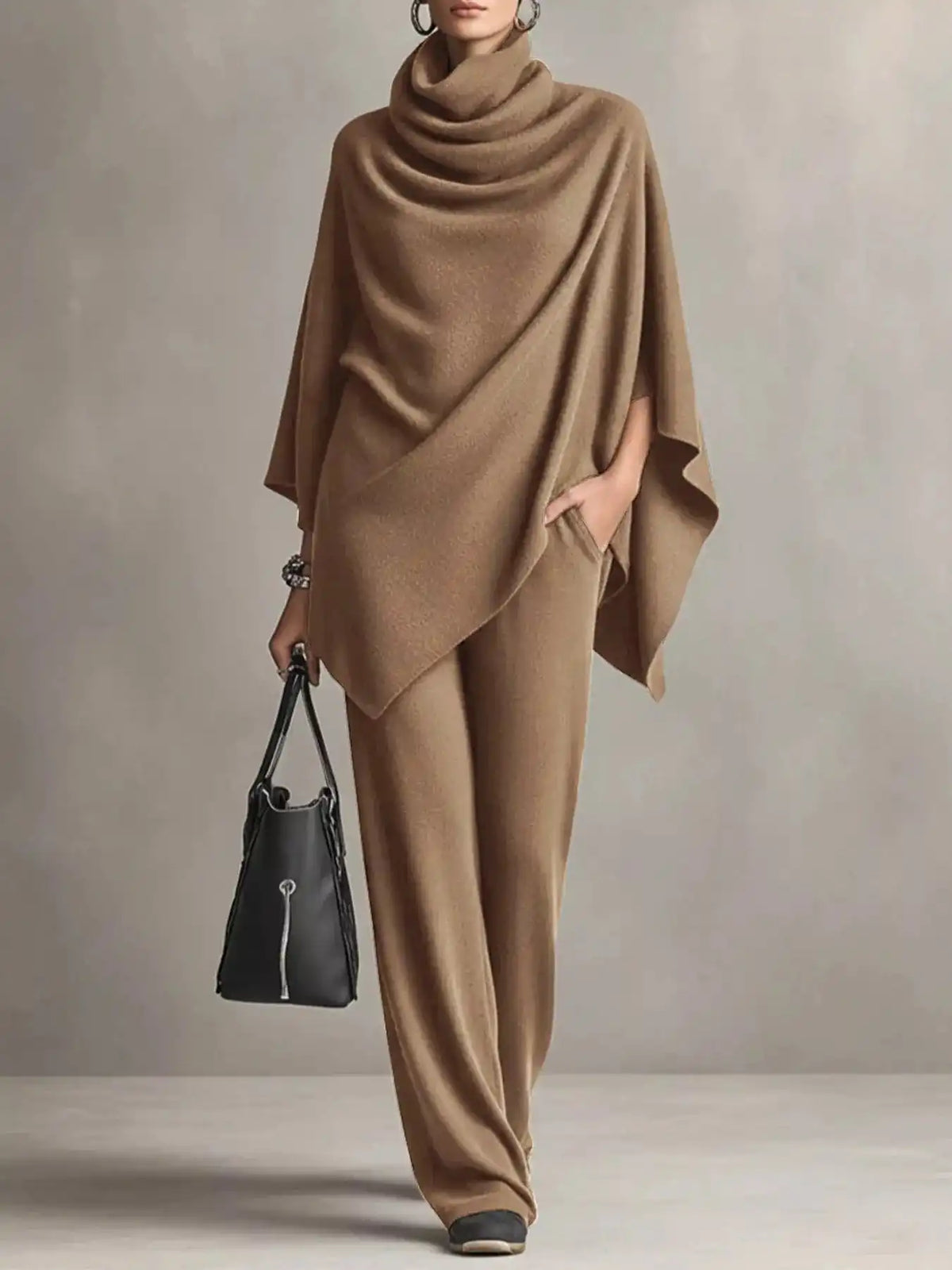 Full Size Turtleneck Poncho and Wide-Leg Pants Set Plus Size 101002605950123 65 Gifts for Her Jerry's Apparel 