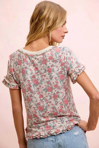 BiBi Rose Printed Slub Knit Ruffled Sleeves Top 100100307291292 38 Affordable Fashion Under $100 Jerry's Apparel 