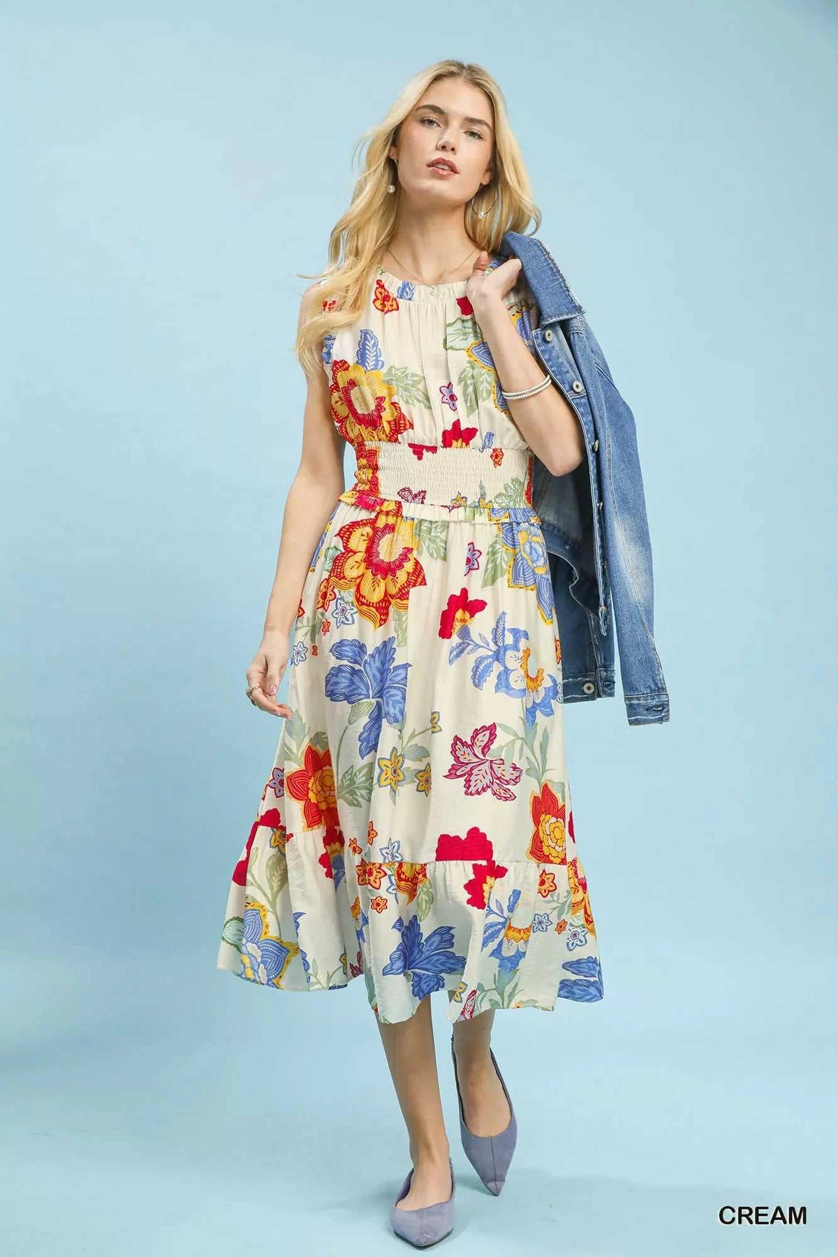 Umgee Floral Smocked Midi Dress 100100630381743 64 Affordable Fashion Under $100 Jerry's Apparel 