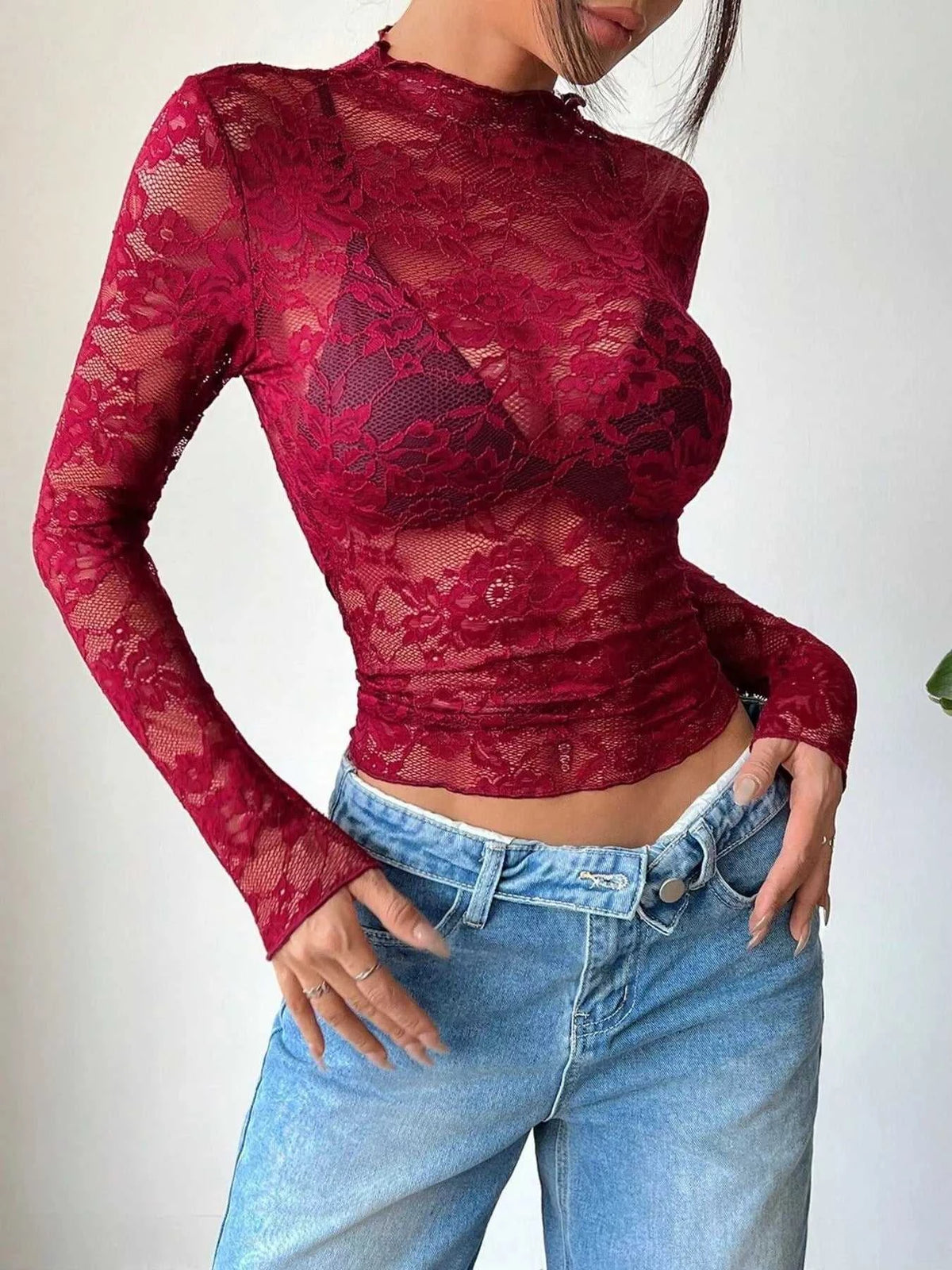 Elegant Floral Lace Long Sleeve Top 100100546169015 23 Affordable Fashion Under $100 Jerry's Apparel 