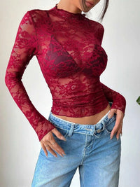 Elegant Floral Lace Long Sleeve Top 100100546169015 23 Affordable Fashion Under $100 Jerry's Apparel 