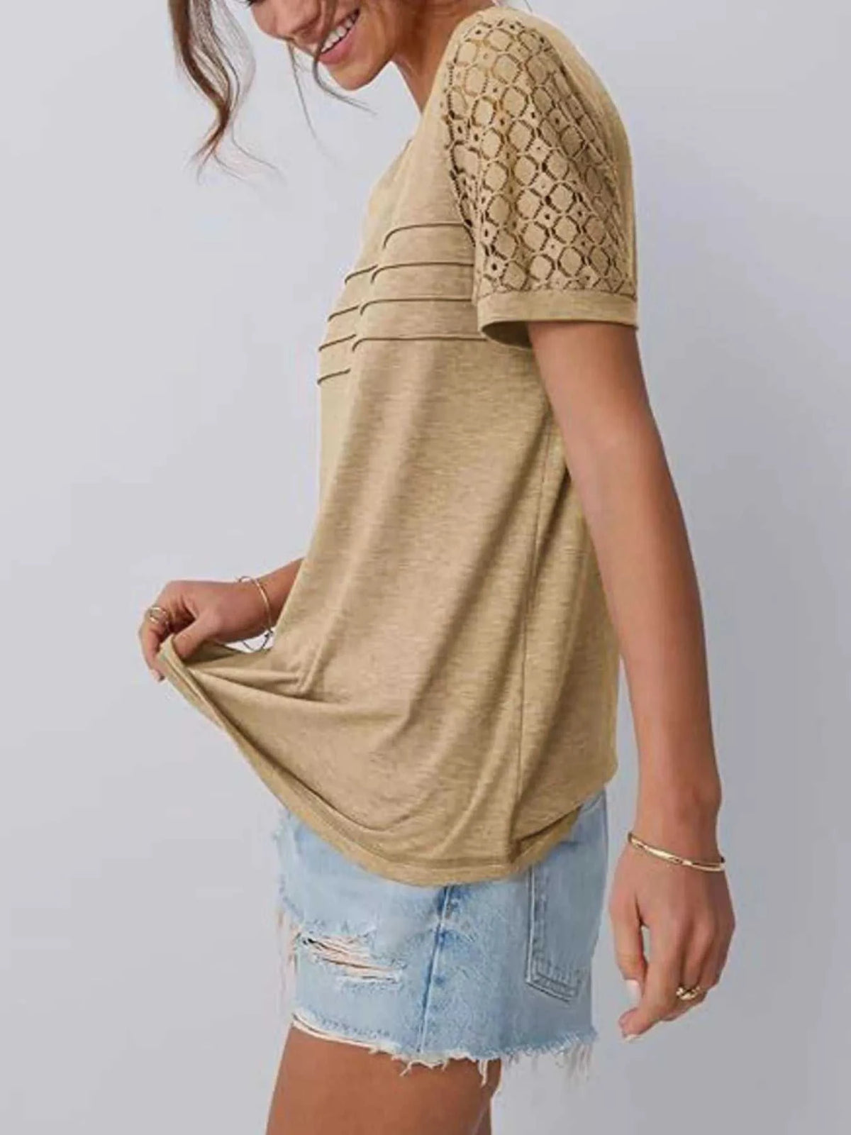 Lace Short Sleeve Round Neck T-Shirt 101001963259093 27 Affordable Fashion Under $100 Jerry's Apparel 