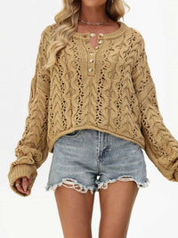Chic Cable Knit Half-Button Openwork Sweater 100100449594474 54 Affordable Fashion Under $100 Jerry's Apparel 