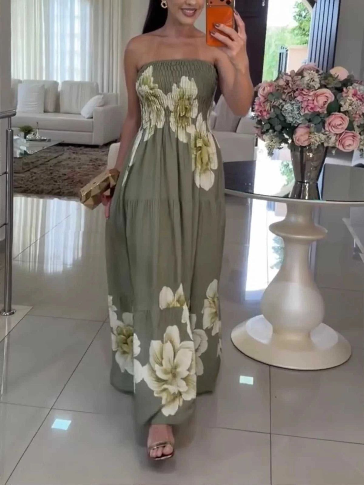 Floral Smocked Strapless Maxi Dress 100100563690094 47 Affordable Fashion Under $100 Jerry's Apparel 