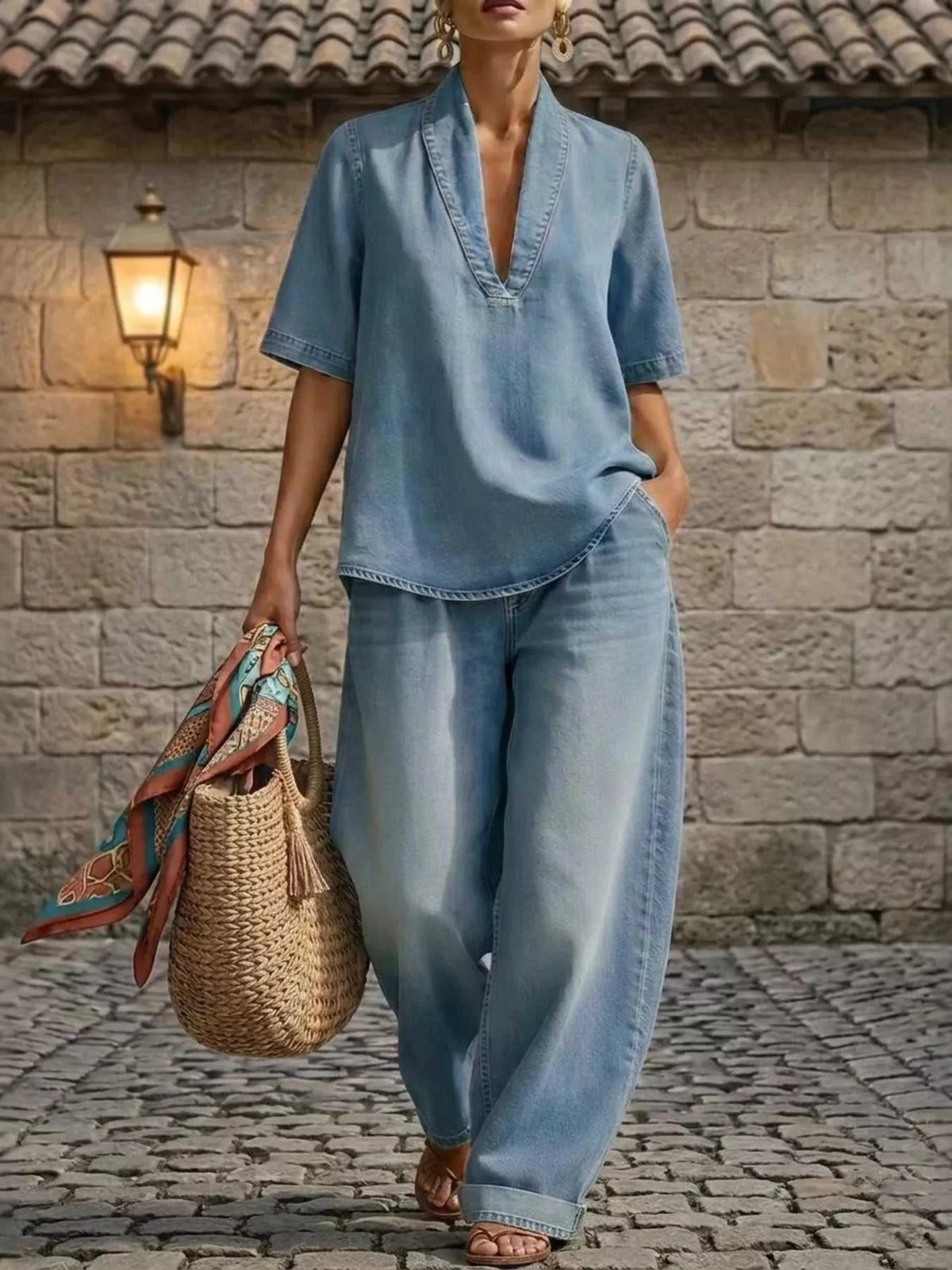 Full Size Half Sleeve Top and Wide Leg Pants Set Plus Size 100100993436564 63 Affordable Fashion Under $100 Jerry's Apparel 