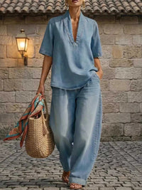 Full Size Half Sleeve Top and Wide Leg Pants Set Plus Size 100100993436564 63 Affordable Fashion Under $100 Jerry's Apparel 