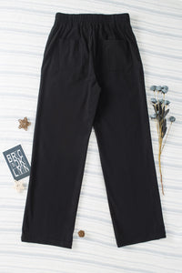 Half Elastic Waist Straight Pants