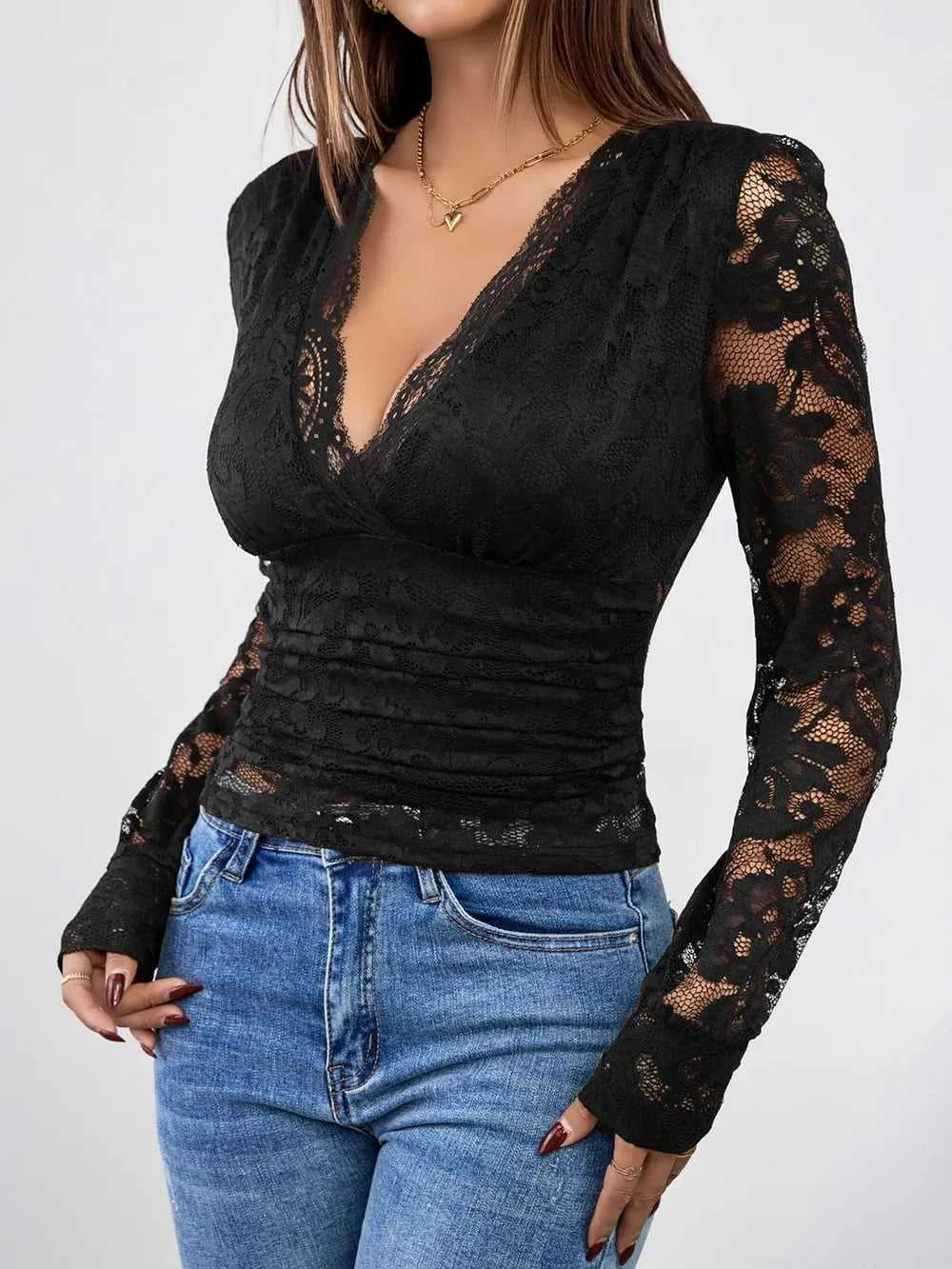 Perfee V-Neck Long Sleeve Lace Top 100100834352572 31 Affordable Fashion Under $100 Jerry's Apparel 