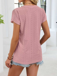 Eyelet Petal Sleeve V-Neck T-Shirt 100100180821182 24 Affordable Fashion Under $100 Jerry's Apparel 