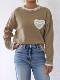 Lace Heart Contrast Trim Sweater 101002229770019 36 Affordable Fashion Under $100 Jerry's Apparel 