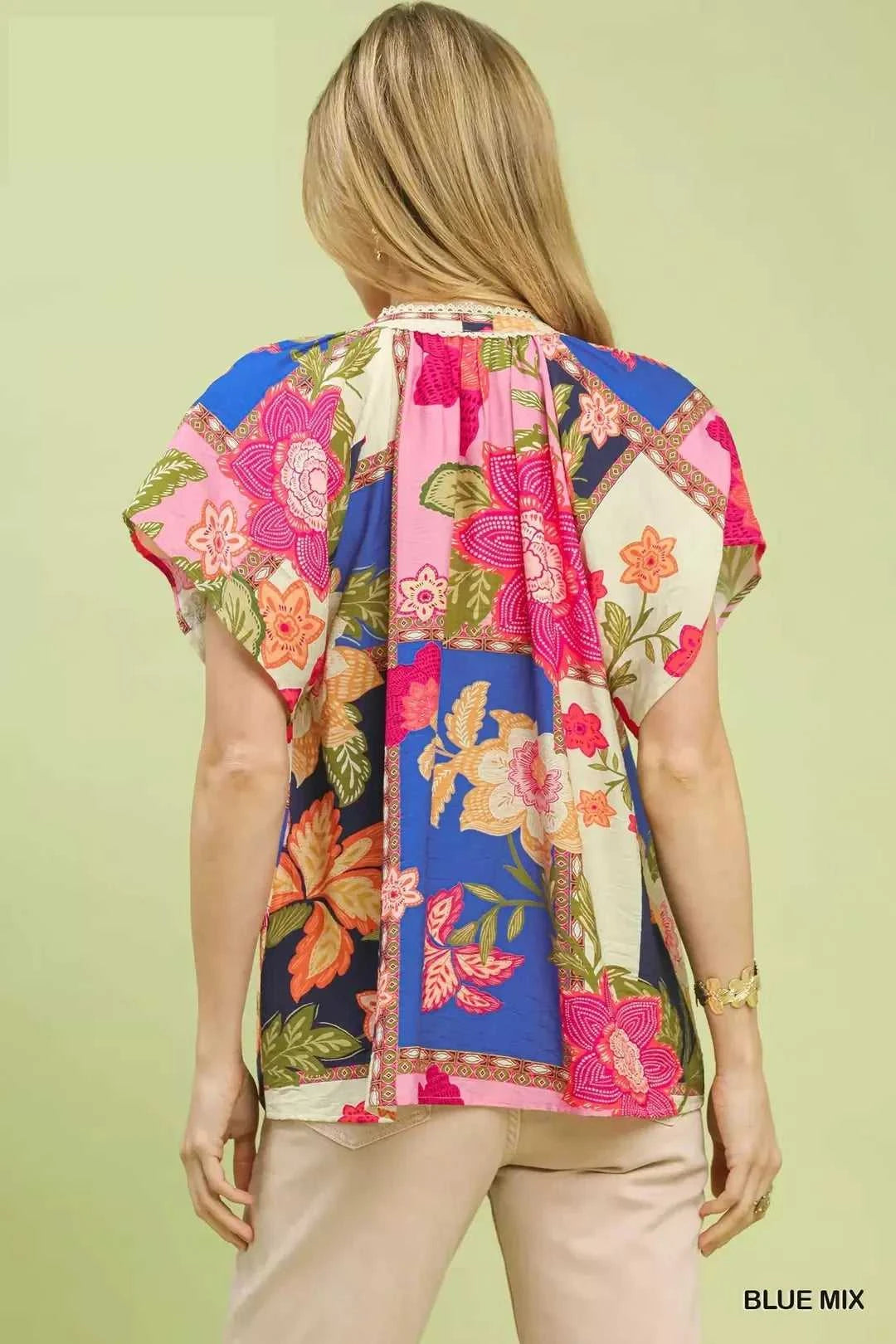 Umgee Mix Floral Patchwork Tassel Tie Top 100100036551552 45 Affordable Fashion Under $100 Jerry's Apparel 