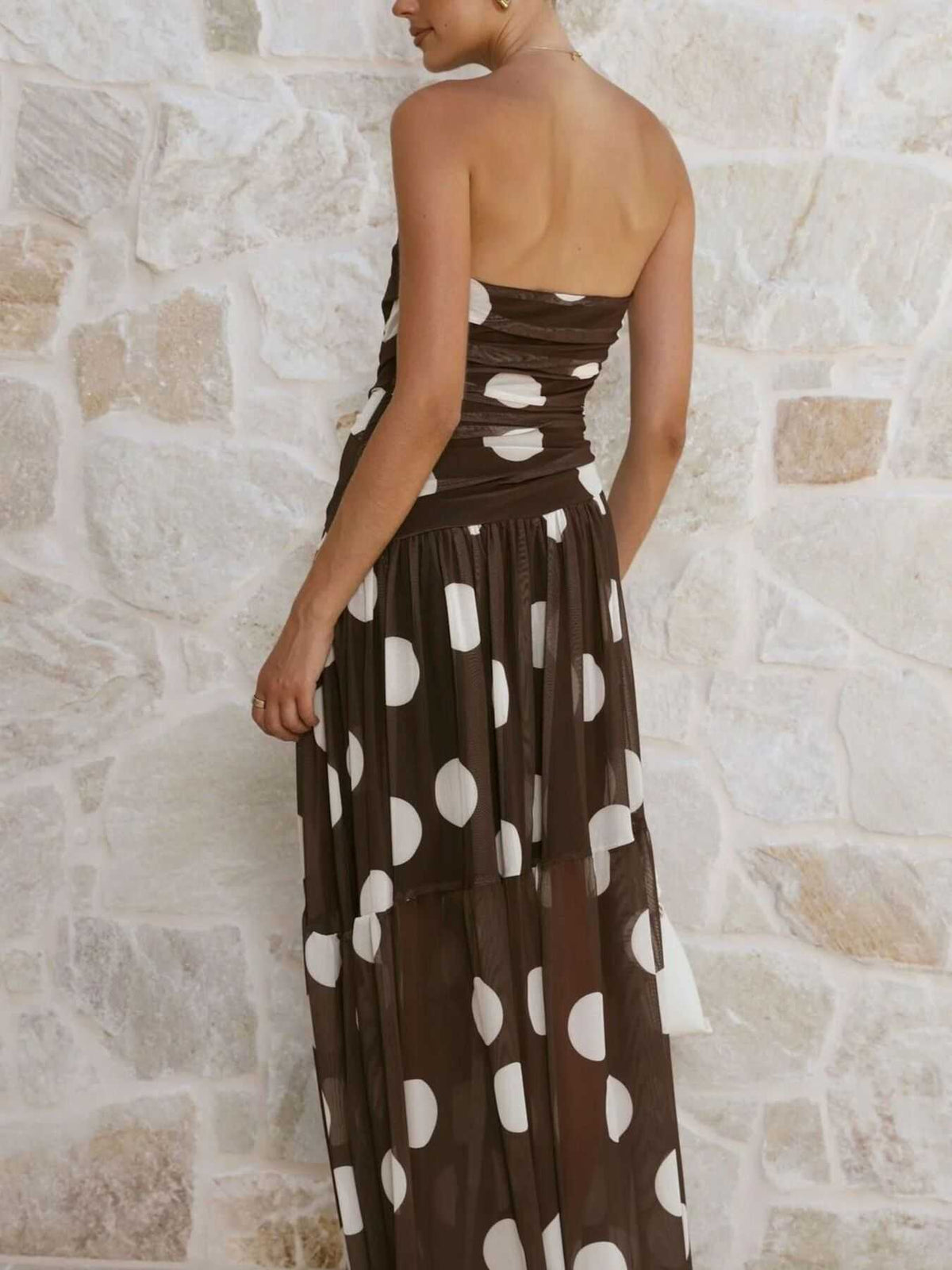 Polka Dot Strapless Ruched Maxi Dress 100100889786131 50 Affordable Fashion Under $100 Jerry's Apparel 