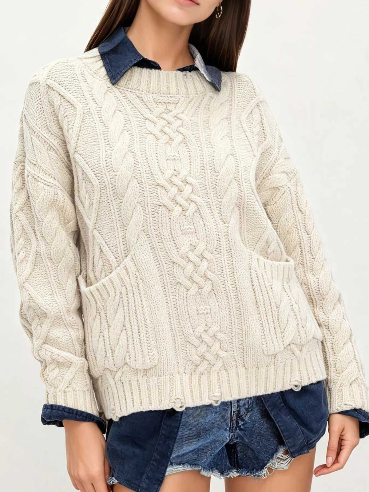 Cable-Knit Sweater with Front Pockets 100100995738984 52 Affordable Fashion Under $100 Jerry's Apparel 