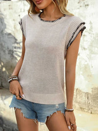 Perfee Contrast Trim Round Neck Cap Sleeve Knit Top 100100107581597 35 Affordable Fashion Under $100 Jerry's Apparel 