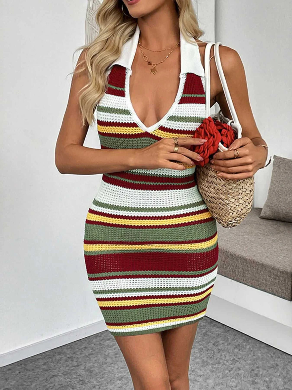 Multi-Color Striped Halter Neck Knit Sweater Dress 100100535429722 41 Affordable Fashion Under $100 Jerry's Apparel 