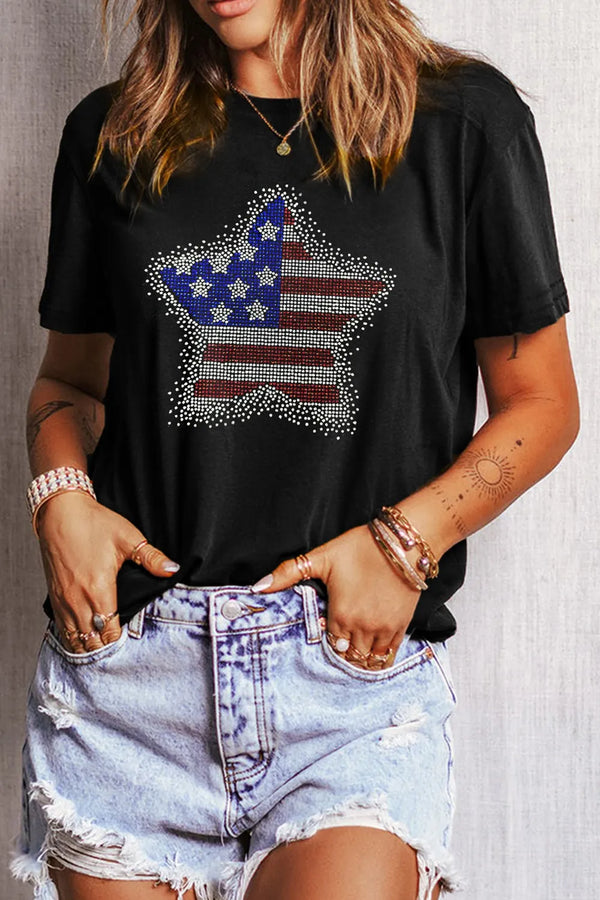 Star Round Neck Short Sleeve T-Shirt
