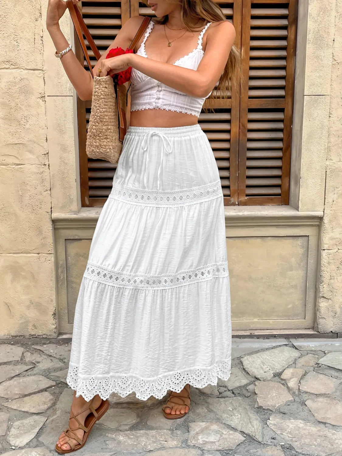 Lace Detail Elastic Waist Skirt