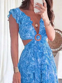 Full Size Ruffled Cutout V-Neck Maxi Dress Plus Size 100100023571871 43 Gifts for Her Jerry's Apparel 