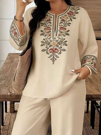 Full Size Embroidered Long Sleeve Top and Pants Set Plus Size 100100791537972 45 Affordable Fashion Under $100 Jerry's Apparel 