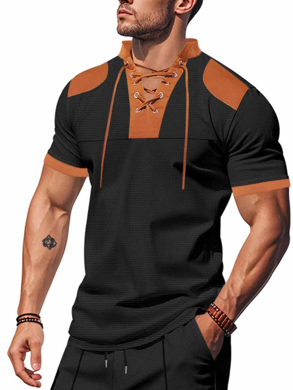 Men's Full Size Lace-Up Neckline Short Sleeve T-Shirt Plus Size 100400842767999 25 Affordable Fashion Under $100 Jerry's Apparel 