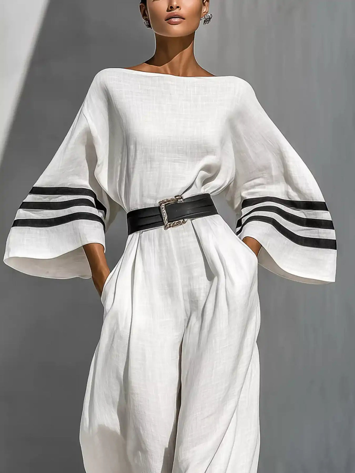 Wide Sleeve and Contrast Striped Jumpsuit 101001768471795 49 Affordable Fashion Under $100 Jerry's Apparel 
