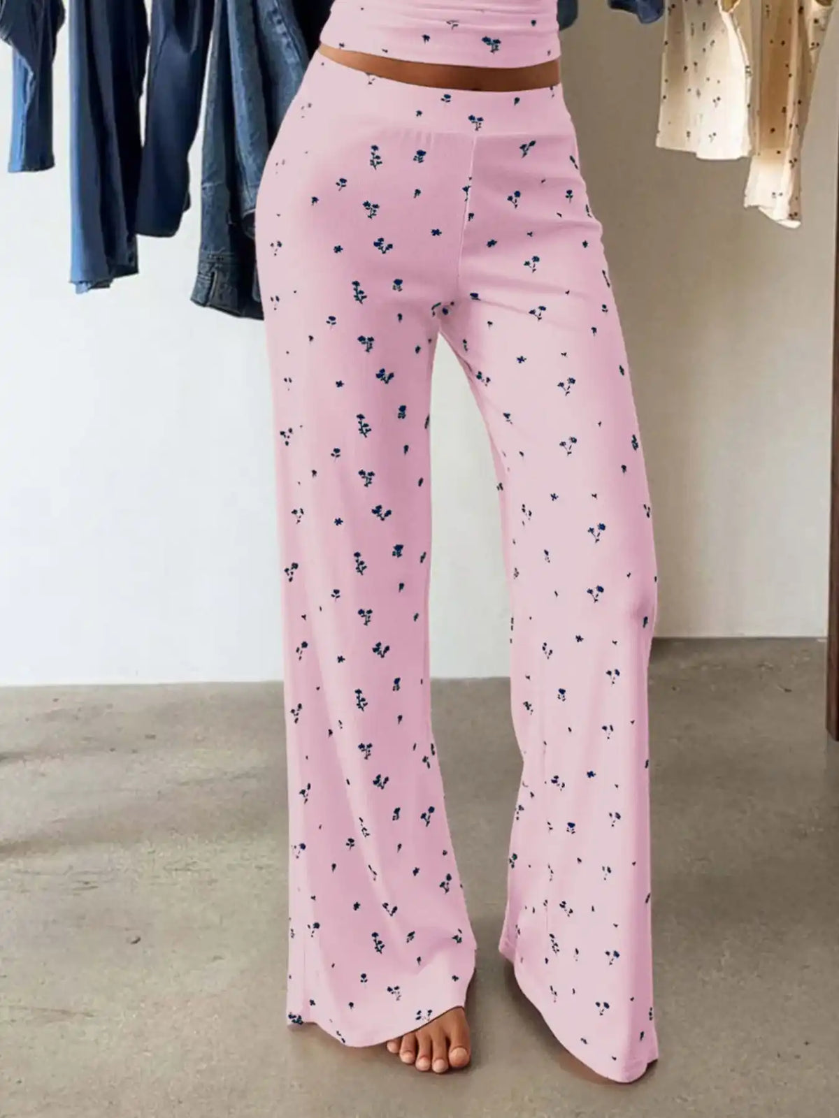 Floral Ribbed Cami and Wide Leg Pants Set 100100257950091 49 Gifts for Her Jerry's Apparel 