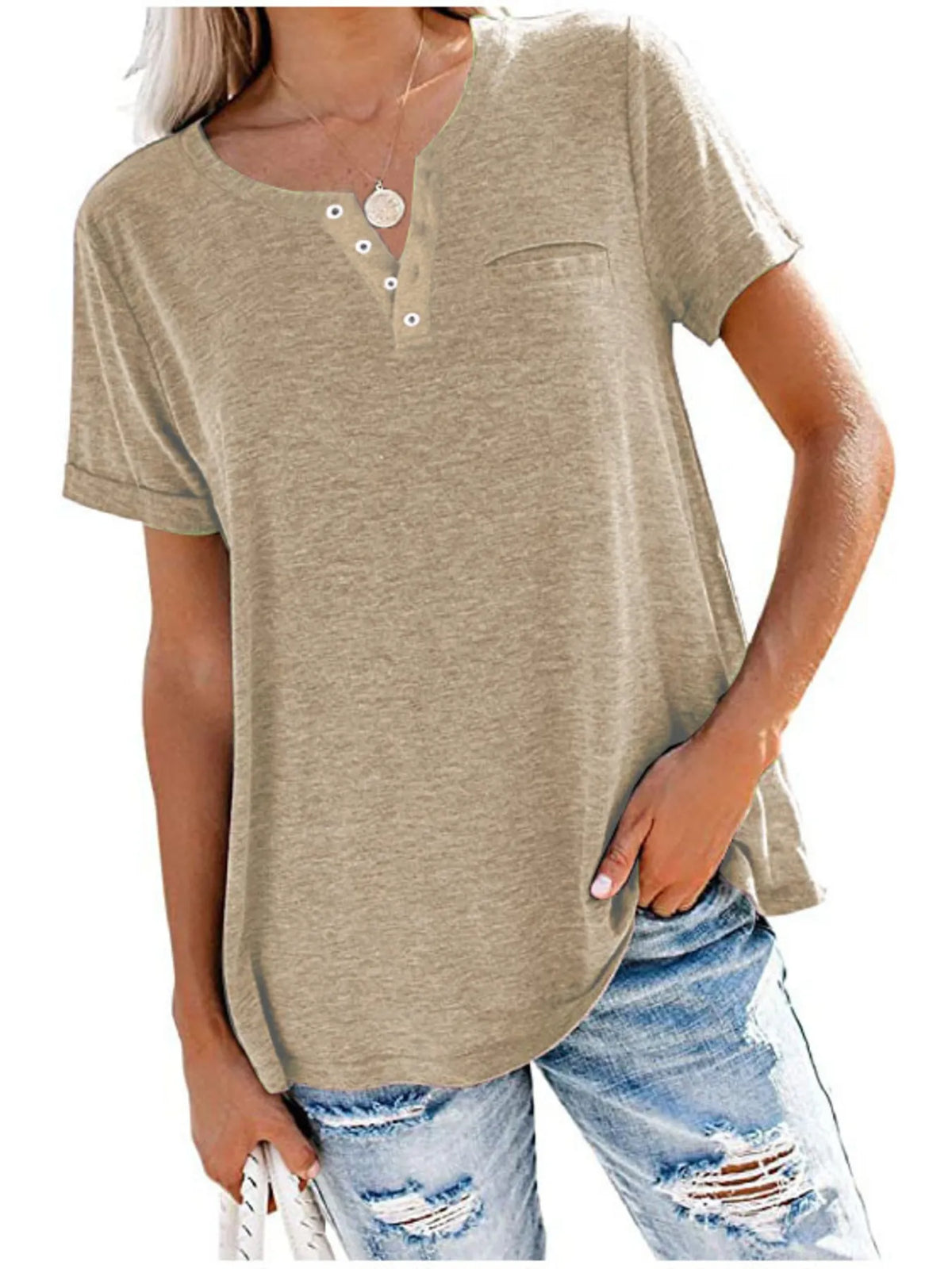 Full Size Notched Short Sleeve T-Shirt Plus Size