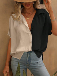 Contrast Collared Neck Short Sleeve Shirt