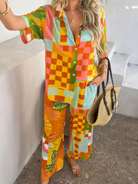 Devine Printed Button Down Shirt and Pants Set 100100774461792 54 Gifts for Her Jerry's Apparel 