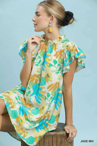 Umgee Ruffled Botanical Print Mini Dress 100100325941919 62 Gifts for Her Jerry's Apparel 