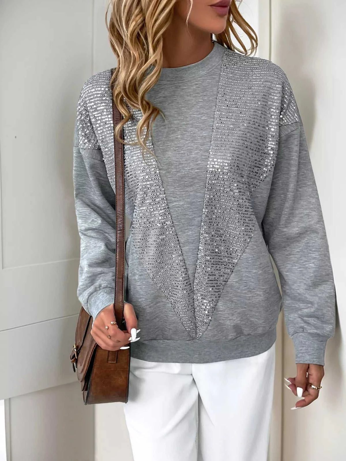 Sequin Round Neck Dropped Shoulder Sweatshirt 100100512268059 32 Affordable Fashion Under $100 Jerry's Apparel 
