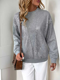 Sequin Round Neck Dropped Shoulder Sweatshirt 100100512268059 32 Affordable Fashion Under $100 Jerry's Apparel 