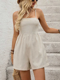 Smocked Back Spaghetti Strap Romper 100100260221608 30 Jerry's Apparel 