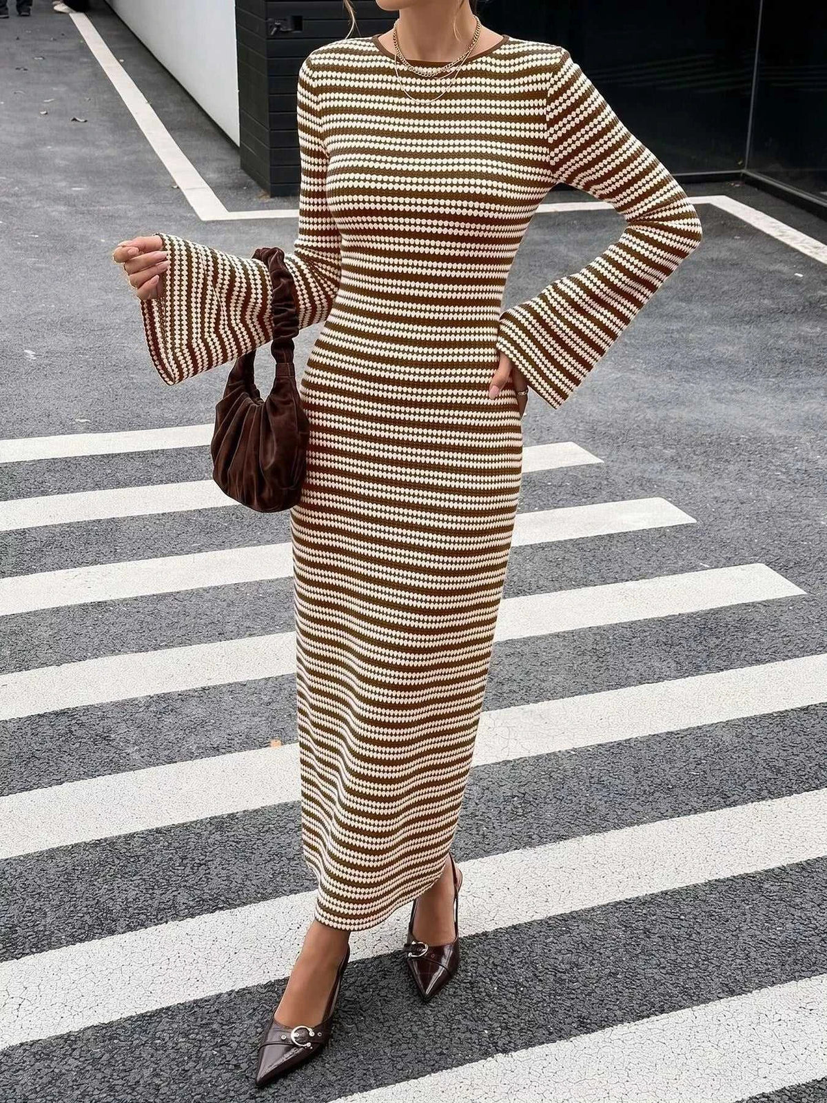 Striped Flare Sleeve Ribbed Knit Dress 101002374849166 47 Affordable Fashion Under $100 Jerry's Apparel 